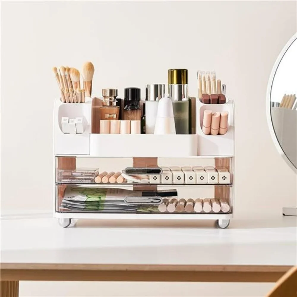 Makeup organizer with drawers vanity cosmetic storage case bathroom countertop